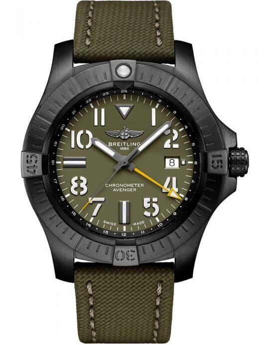 Replica Breitling Avenger Automatic GMT 45 Night Mission Green Military V323952A1L1X2 Men Watch